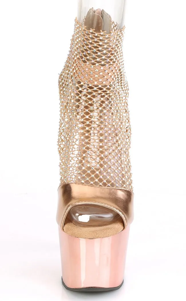 ADORE-765RM Rose Gold Chrome Rhinestone Mesh Heels