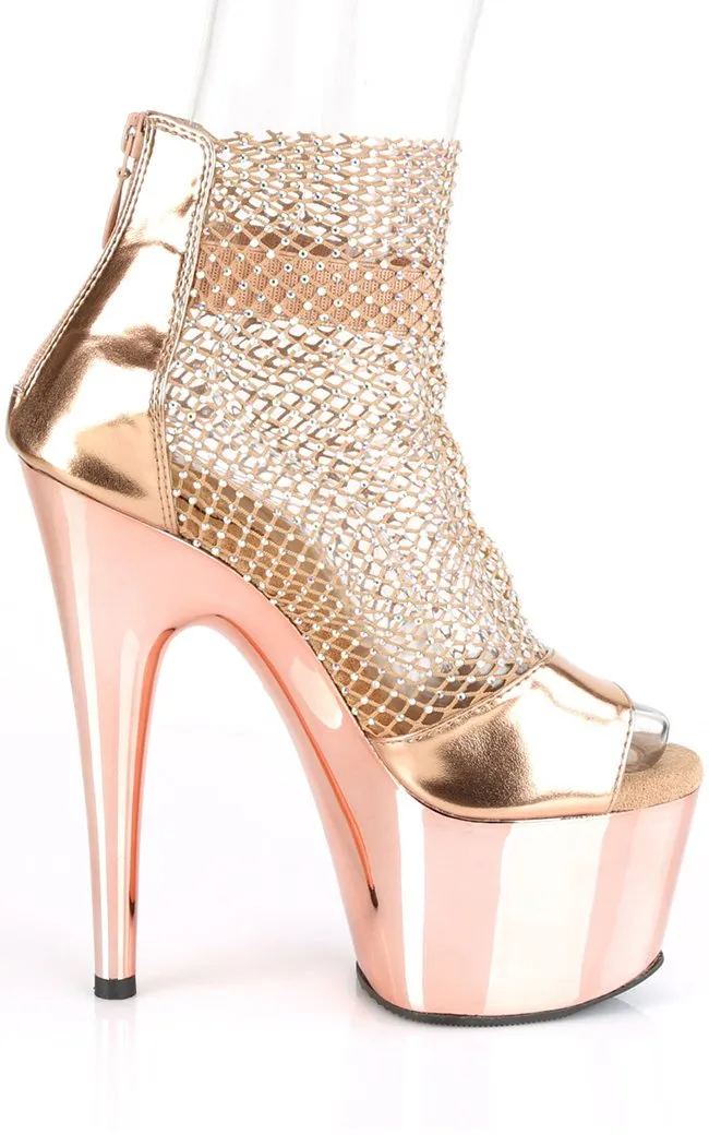 ADORE-765RM Rose Gold Chrome Rhinestone Mesh Heels