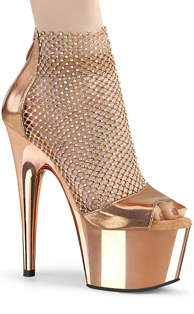 ADORE-765RM Rose Gold Chrome Rhinestone Mesh Heels