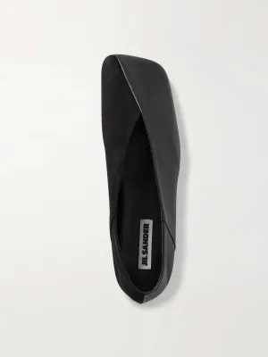 Asymmetric leather and suede ballet flats