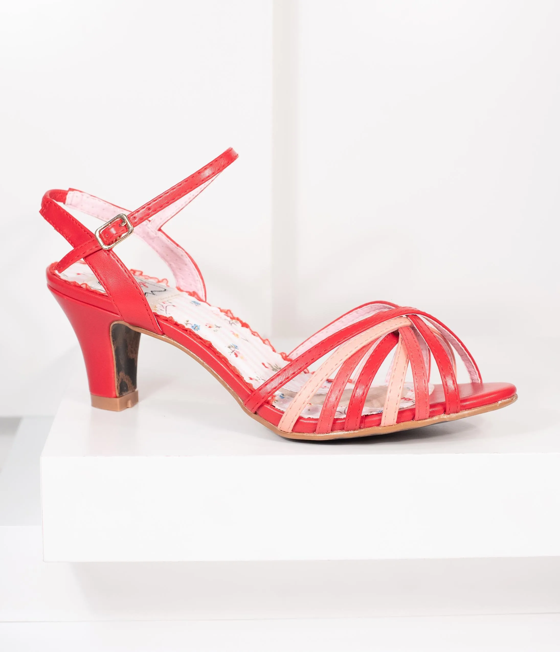 Bettie Page Red & Pink Strappy Margot Sandals