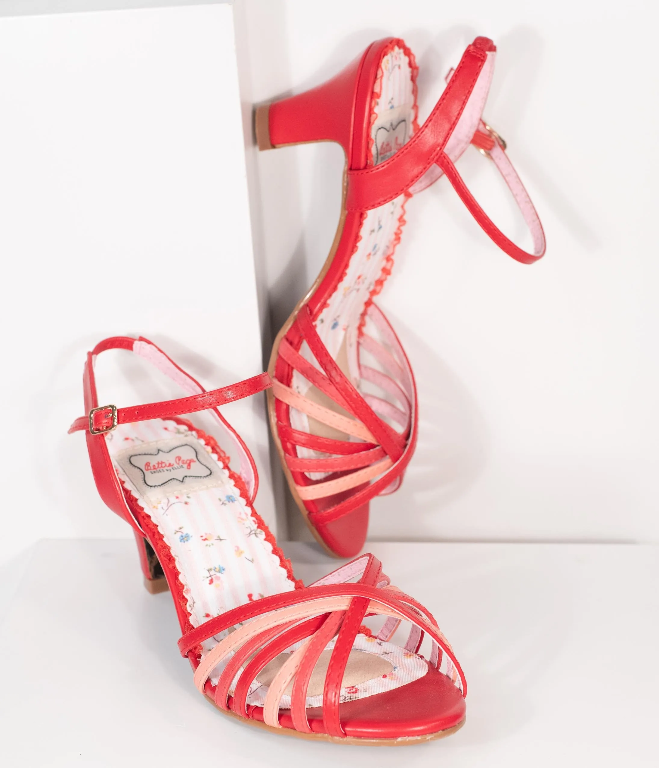 Bettie Page Red & Pink Strappy Margot Sandals