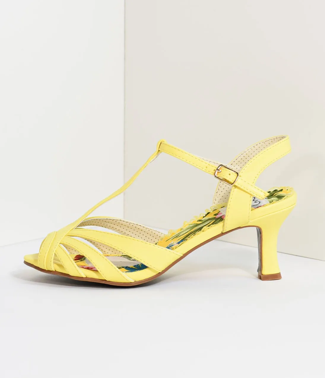 Bettie Page Vintage Style Yellow T-Strap Layla Heels