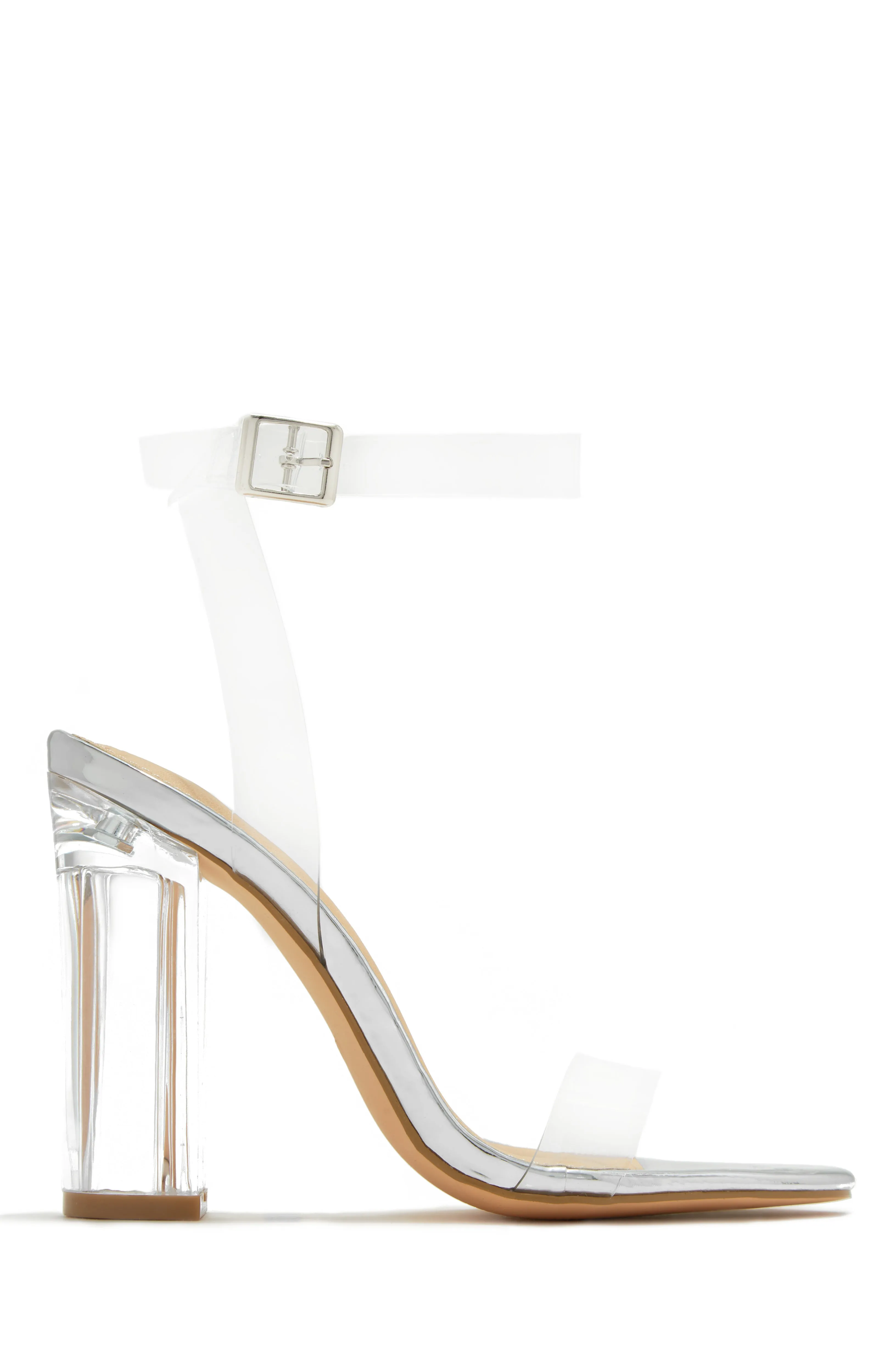 Big Reveal Clear Strap Block High Heels - Gold