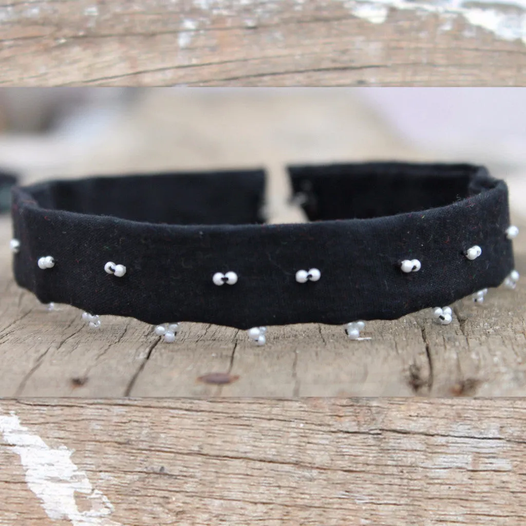 Black bead triangle boho choker