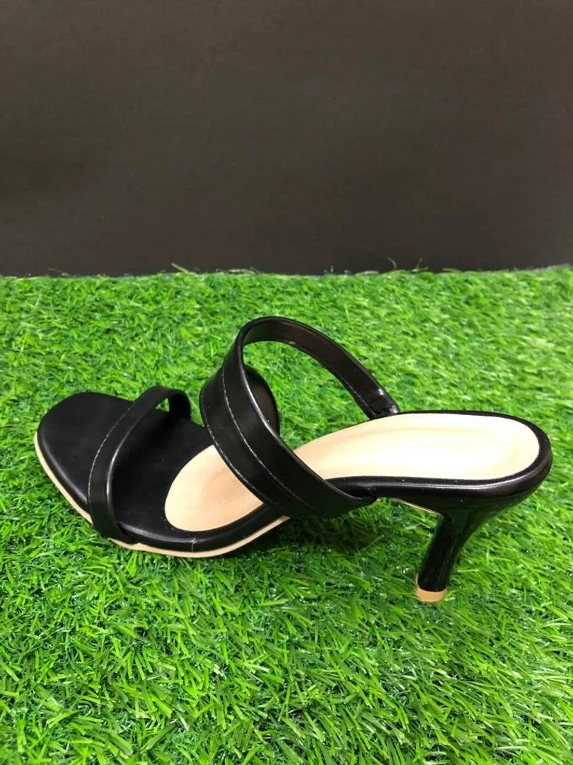 Black Solid Block Heels