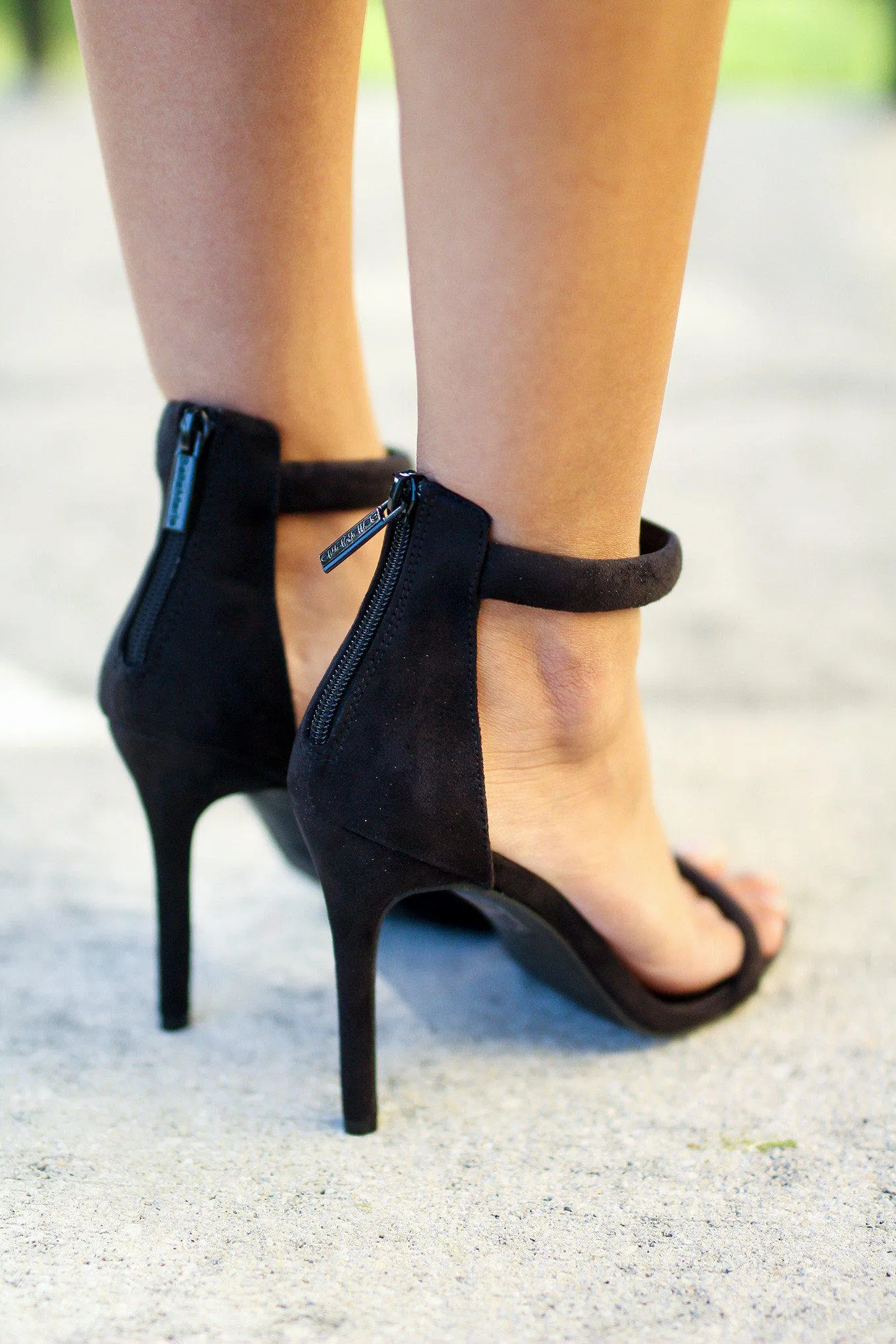 Black Strap Heels with Zipper