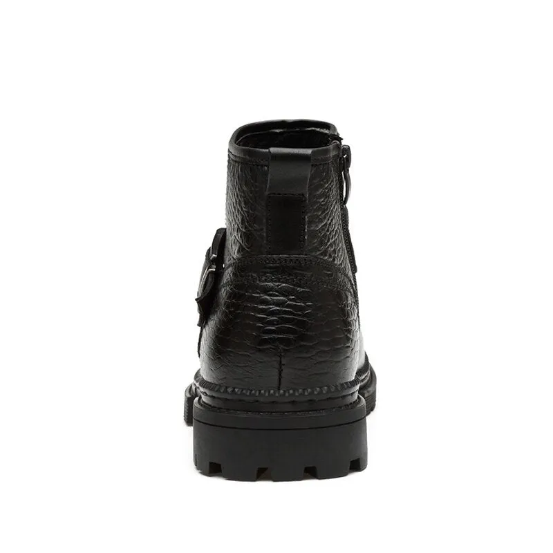 Chic CrocLeather Round Toe Zipper Work Boots