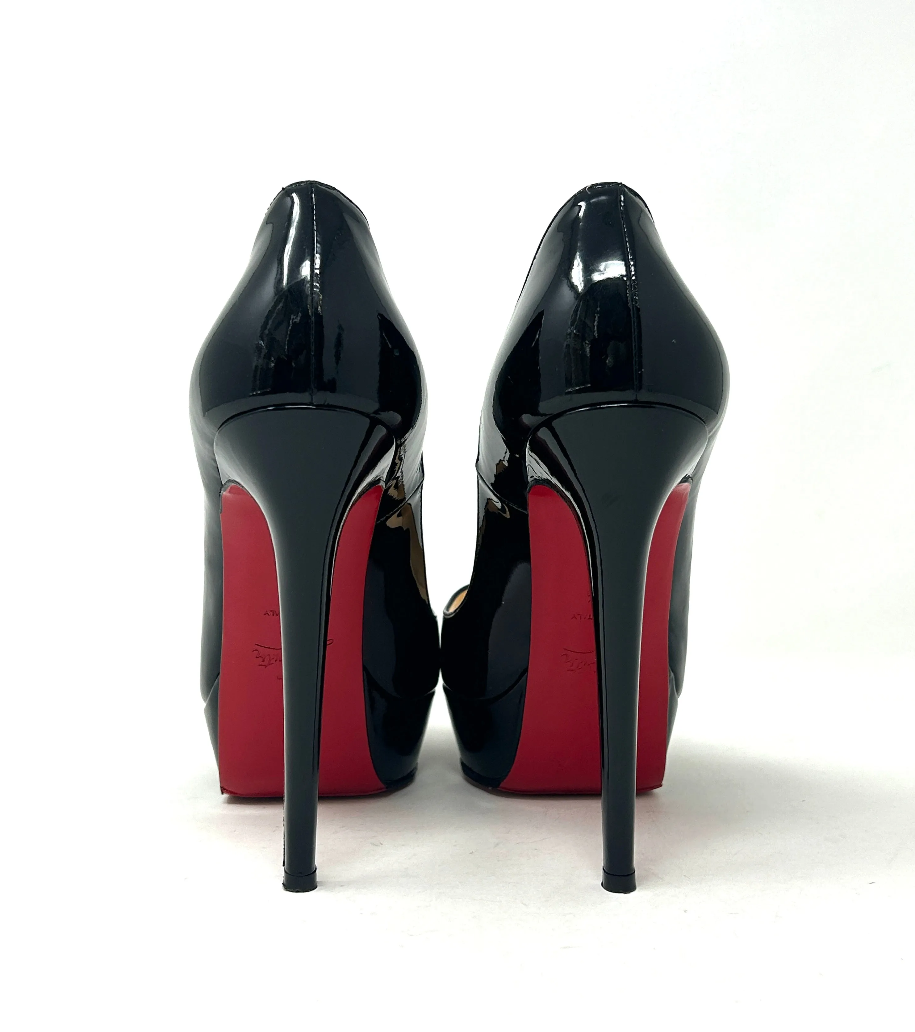 Christian Louboutin Lady Peep Black Patent Leather Platform Peep Toe Heels 38.5 UK 5.5