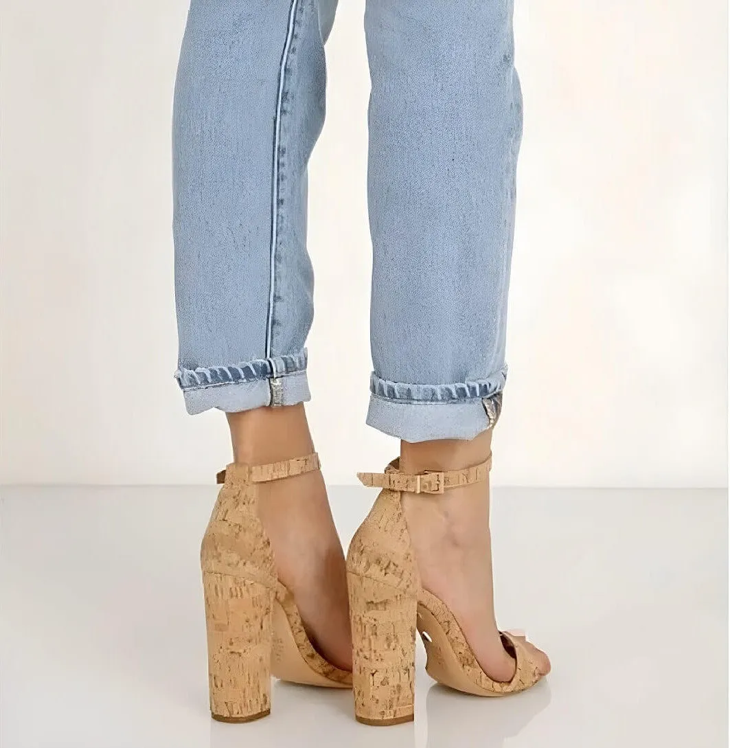 Cork Strappy Block Heel