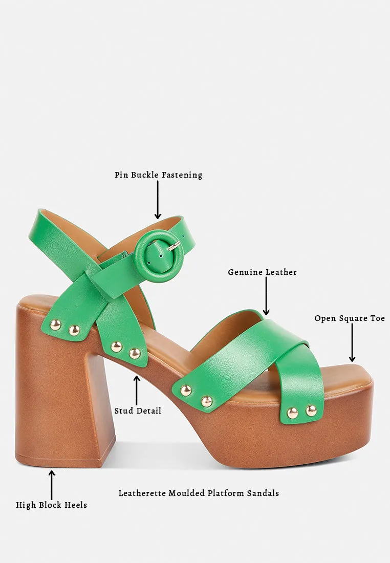 CRISTINA Cross Strap Embellished Heels in Green