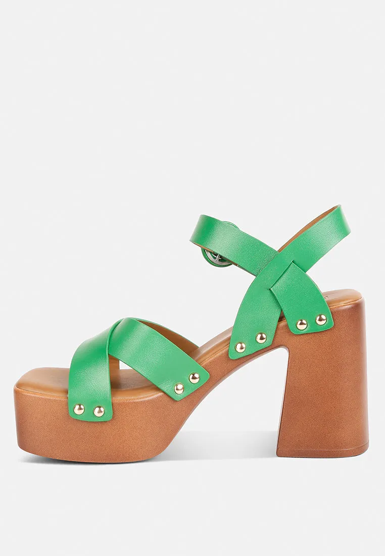 CRISTINA Cross Strap Embellished Heels in Green