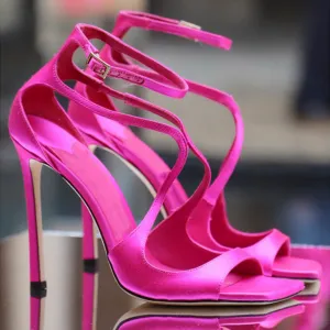 Cross Strap Hollow Ankle Buckle Stiletto Heels