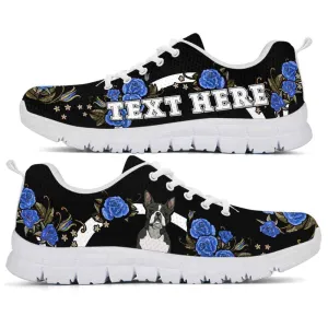 Custom Name Boston Terrier Sneaker, Boston Terrier Dog Lovers Sneakers Gym Rose Blue Flower Running Shoes, Best Running Shoes