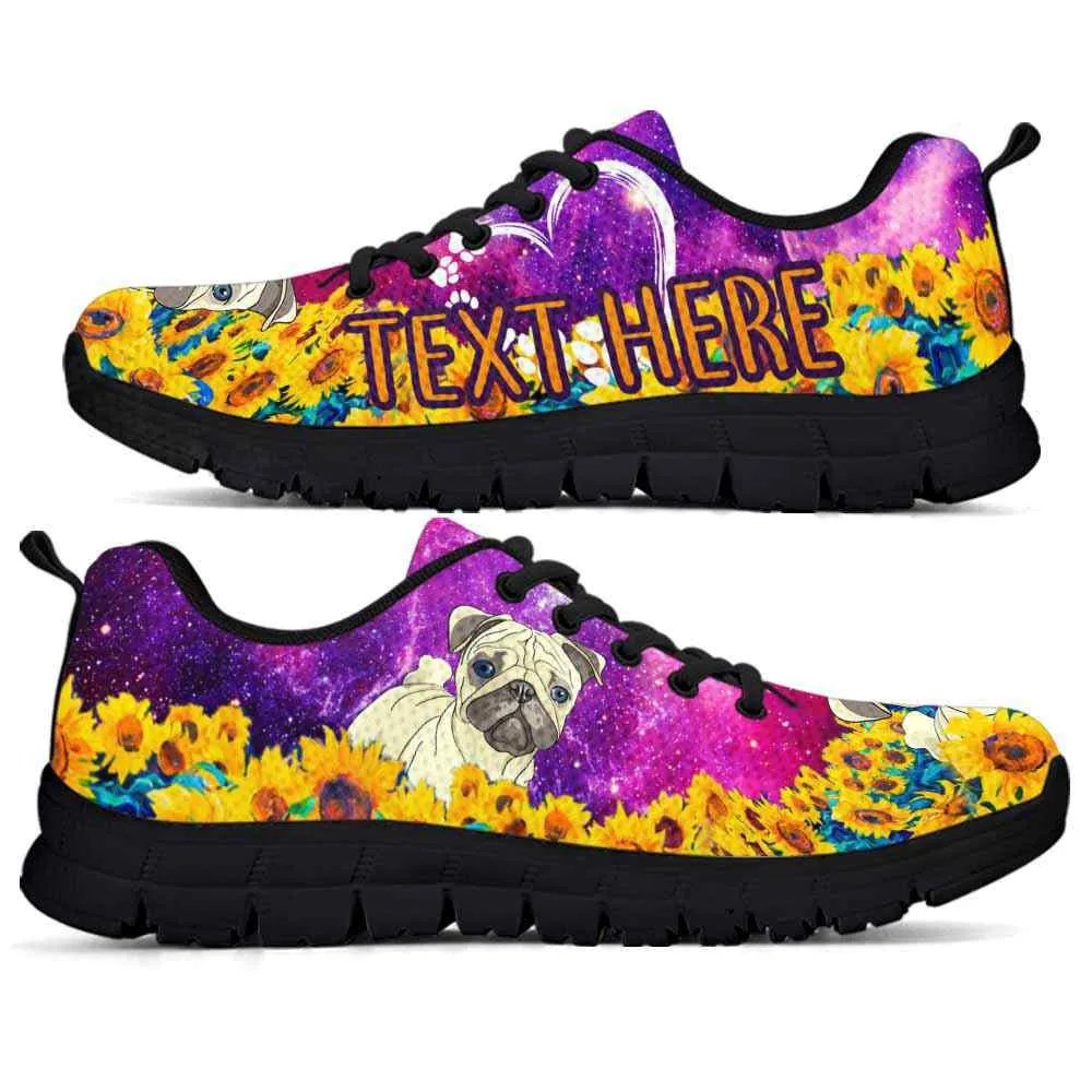 Custom Name Pug Sneaker, Pug Sunflower Galaxy Sneakers Running Shoes, Best Running Shoes