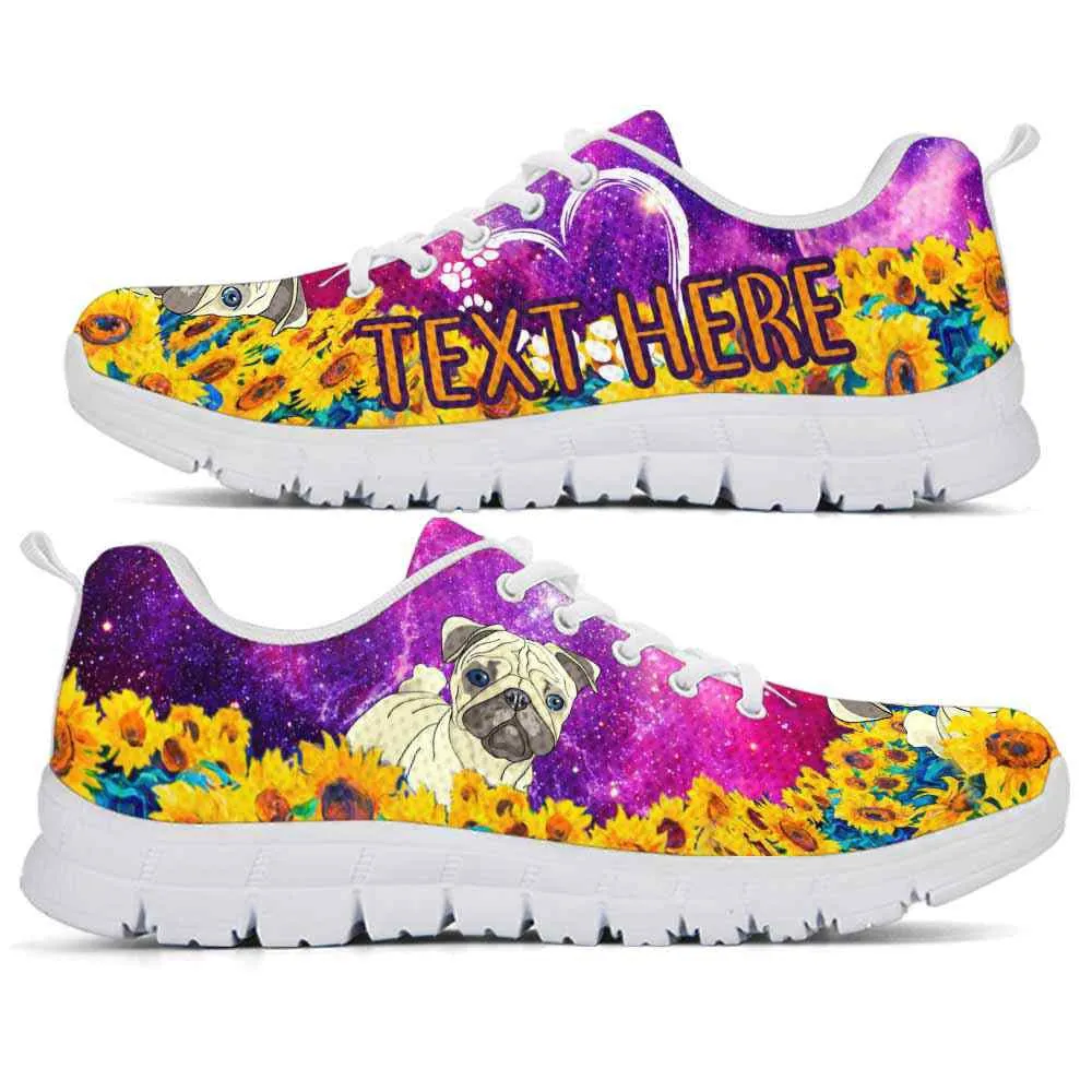 Custom Name Pug Sneaker, Pug Sunflower Galaxy Sneakers Running Shoes, Best Running Shoes