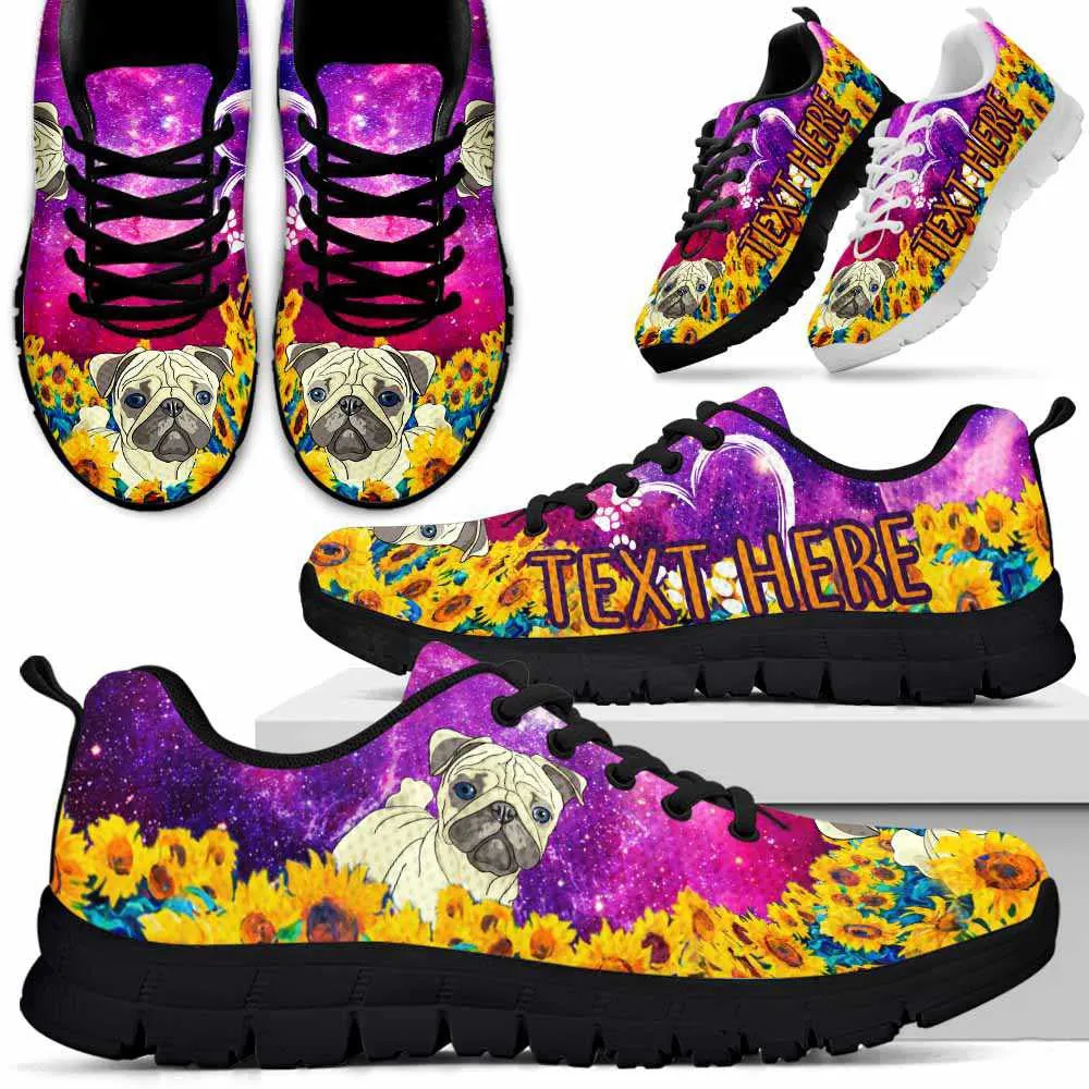 Custom Name Pug Sneaker, Pug Sunflower Galaxy Sneakers Running Shoes, Best Running Shoes