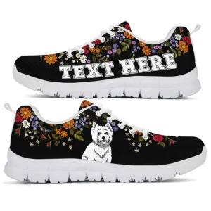 Custom Name West Highland Terrier Sneaker, Westie Flower Floral Colorful Dog Lovers Sneakers Gym Running Shoes, Best Running Shoes