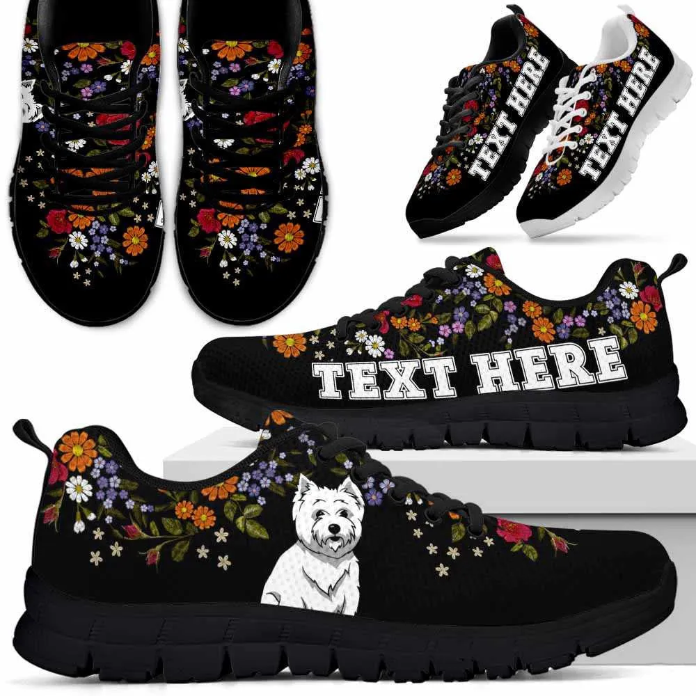 Custom Name West Highland Terrier Sneaker, Westie Flower Floral Colorful Dog Lovers Sneakers Gym Running Shoes, Best Running Shoes