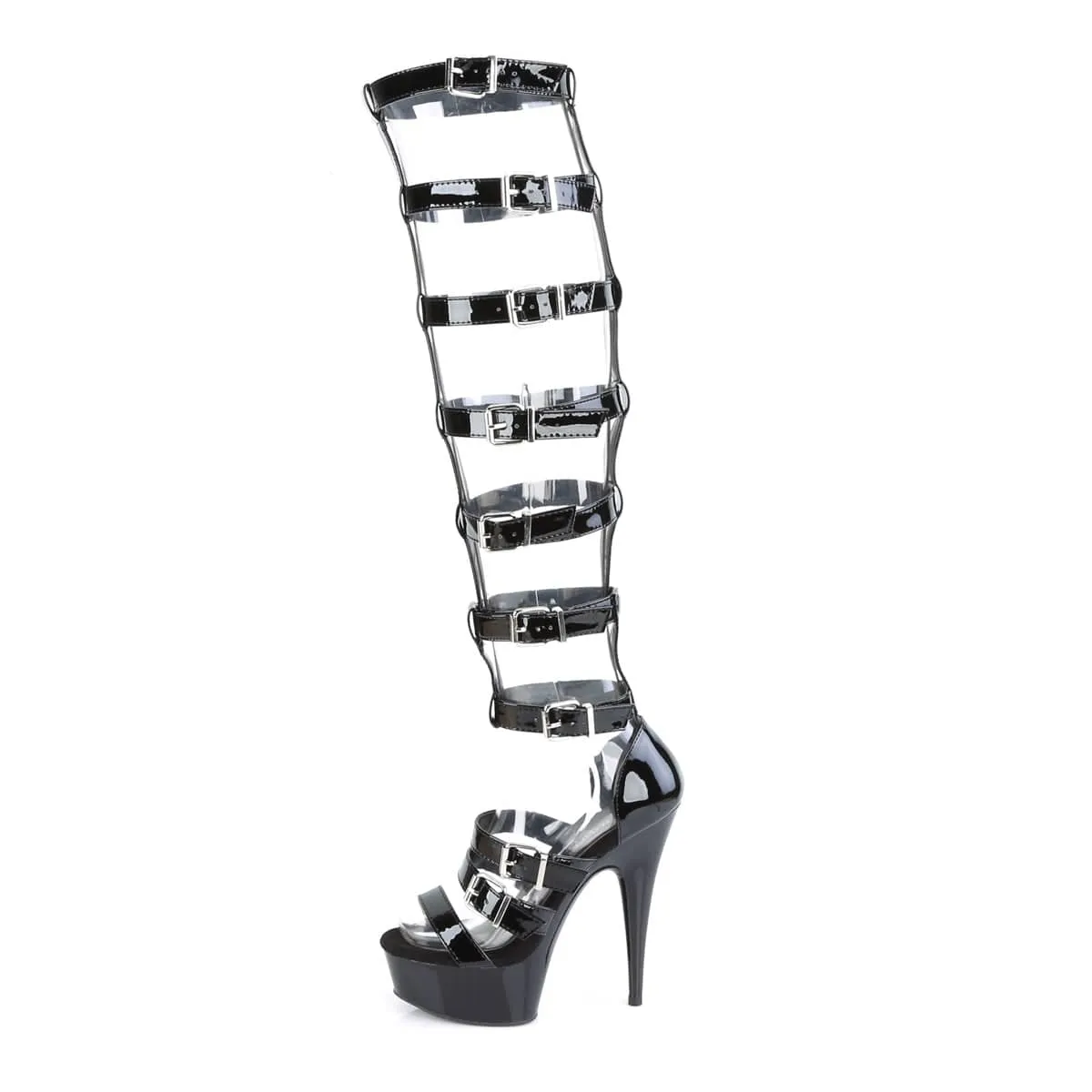 DELIGHT-600-46 Black Calf High Gladiator High Heel