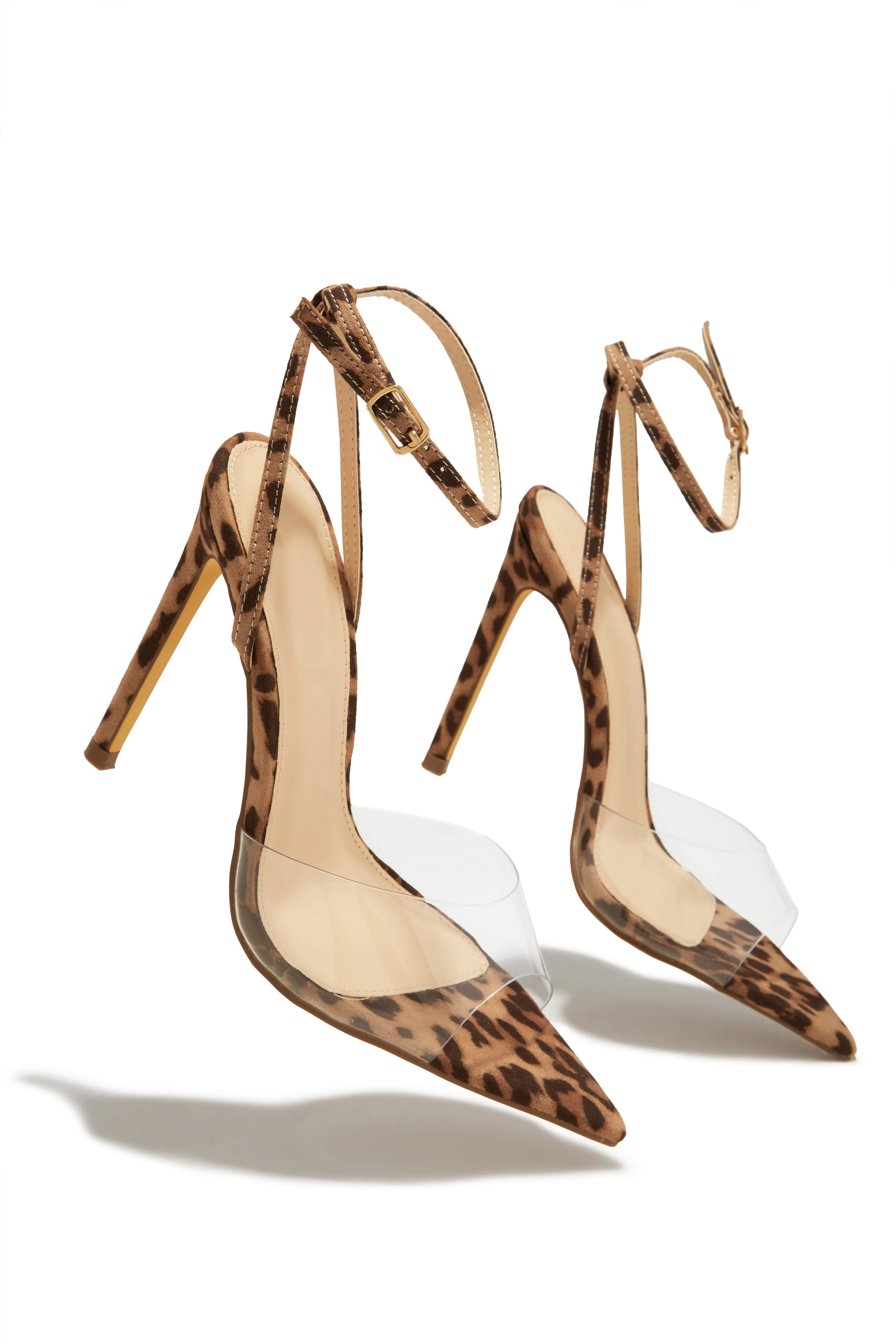 Dinner Date Clear Strap High Heels - Leopard