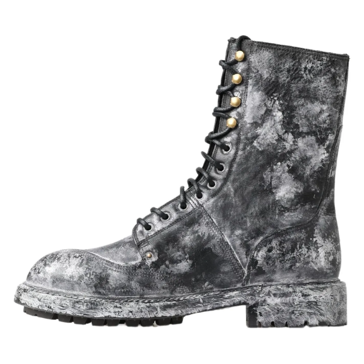 Dolce & Gabbana Chic Black Lace-Up Boots with Gray White Fade