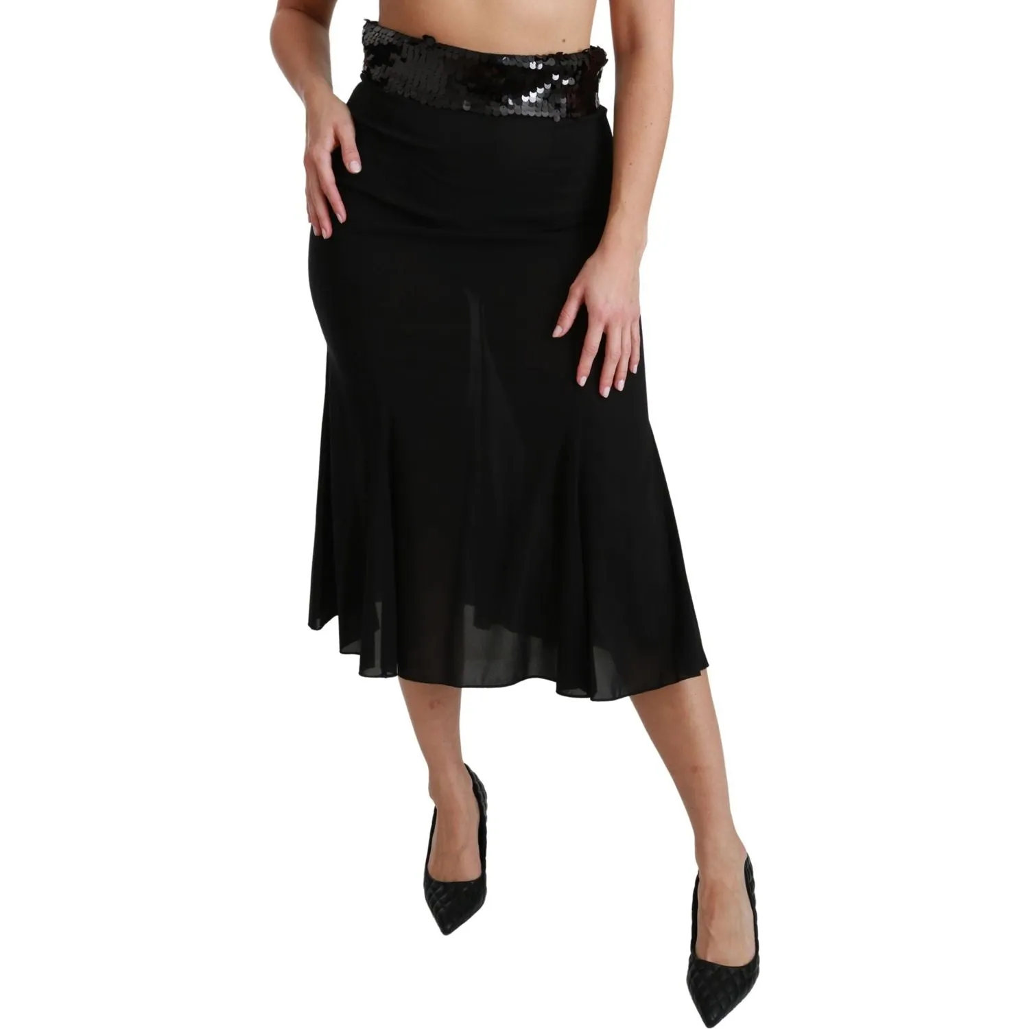 Dolce & Gabbana Elegant High Waist Sequin Black Skirt