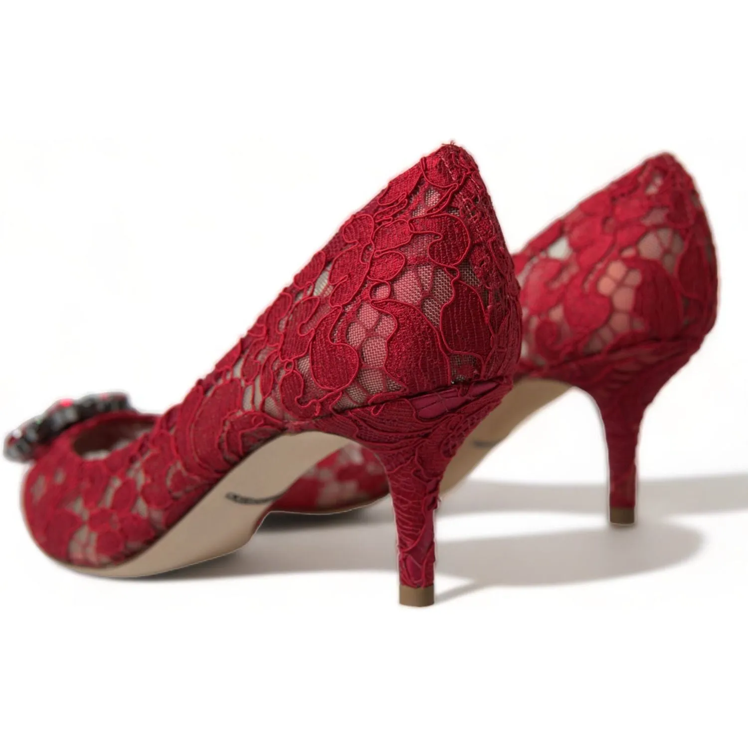 Dolce & Gabbana Radiant Red Lace Heels with Crystals