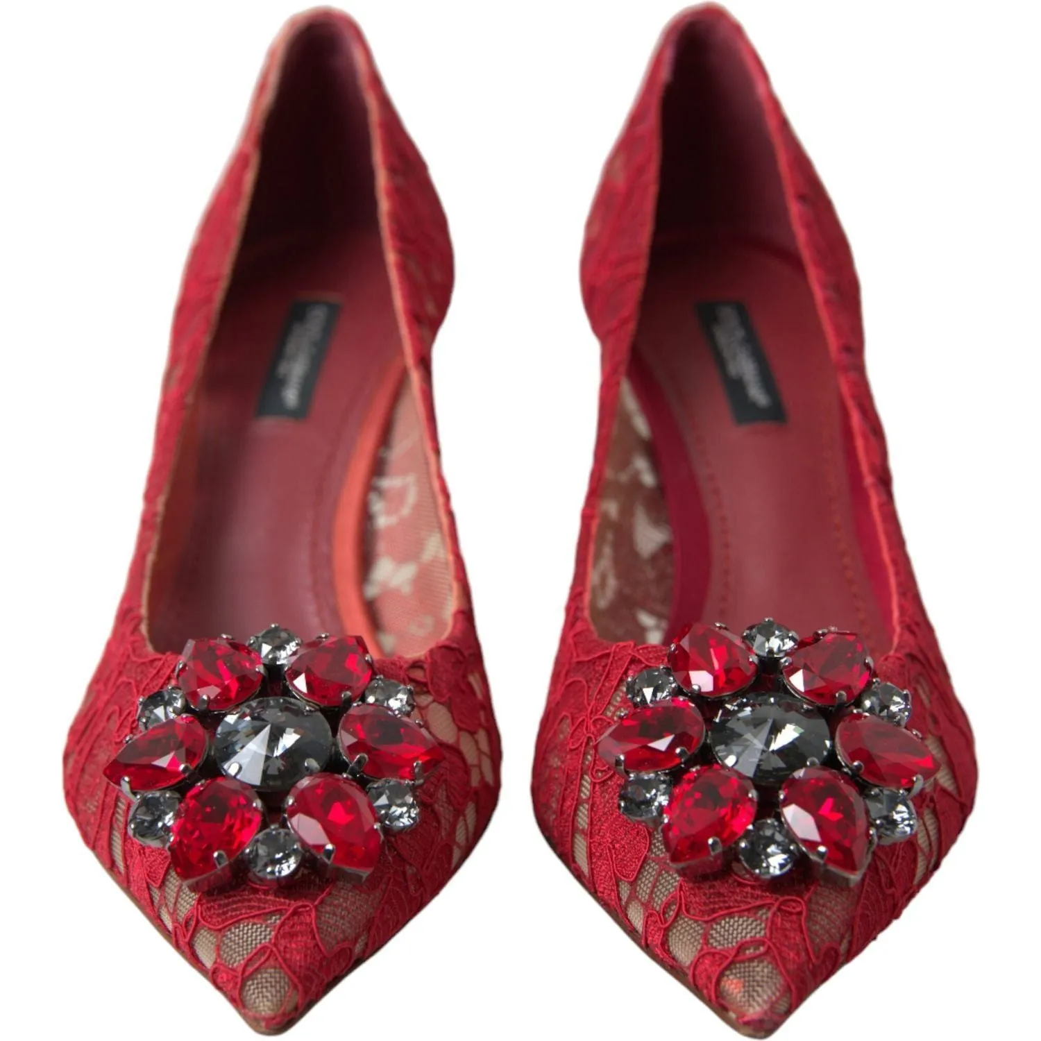 Dolce & Gabbana Radiant Red Lace Heels with Crystals