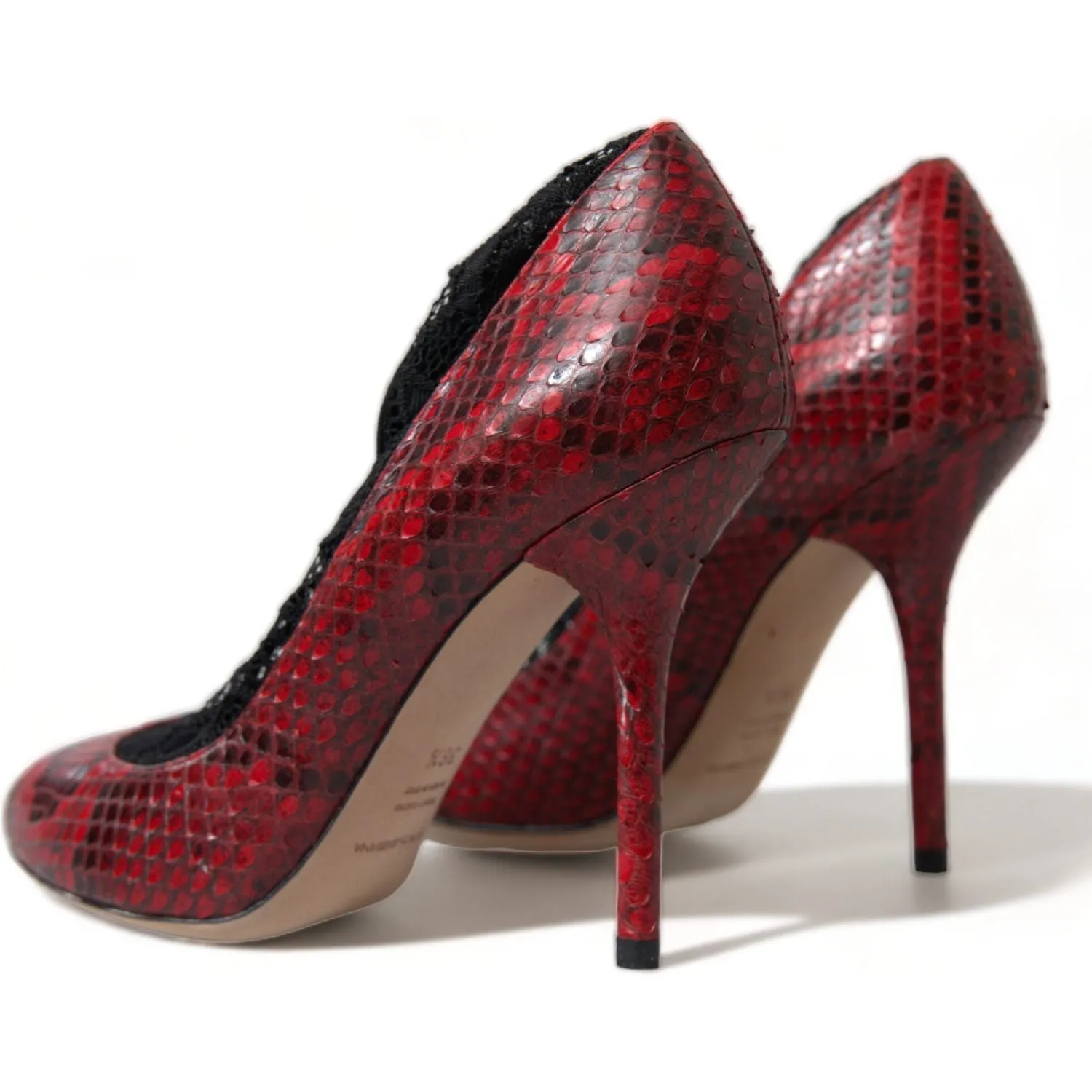 Dolce & Gabbana Red Almond Toe Snakeskin Pumps with Lace Socks