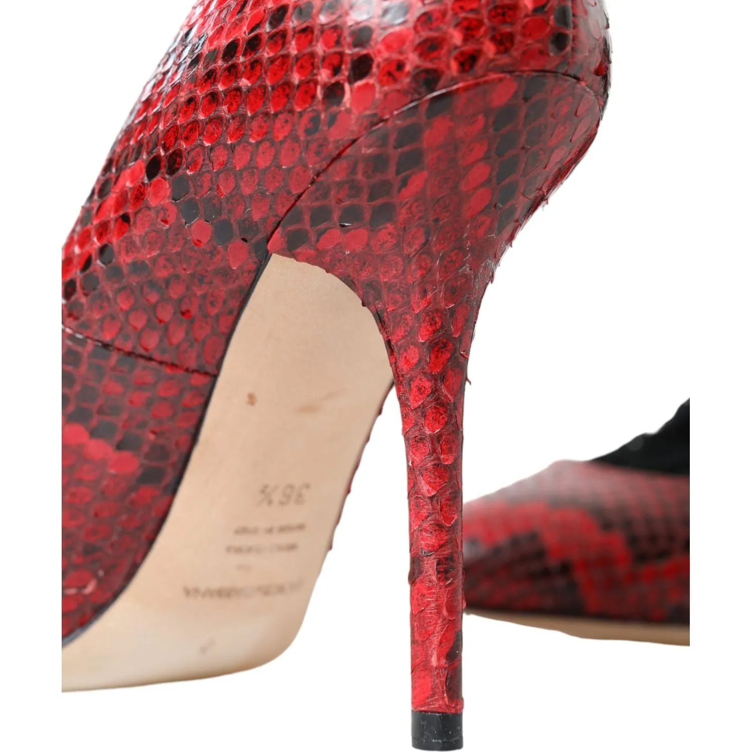 Dolce & Gabbana Red Almond Toe Snakeskin Pumps with Lace Socks