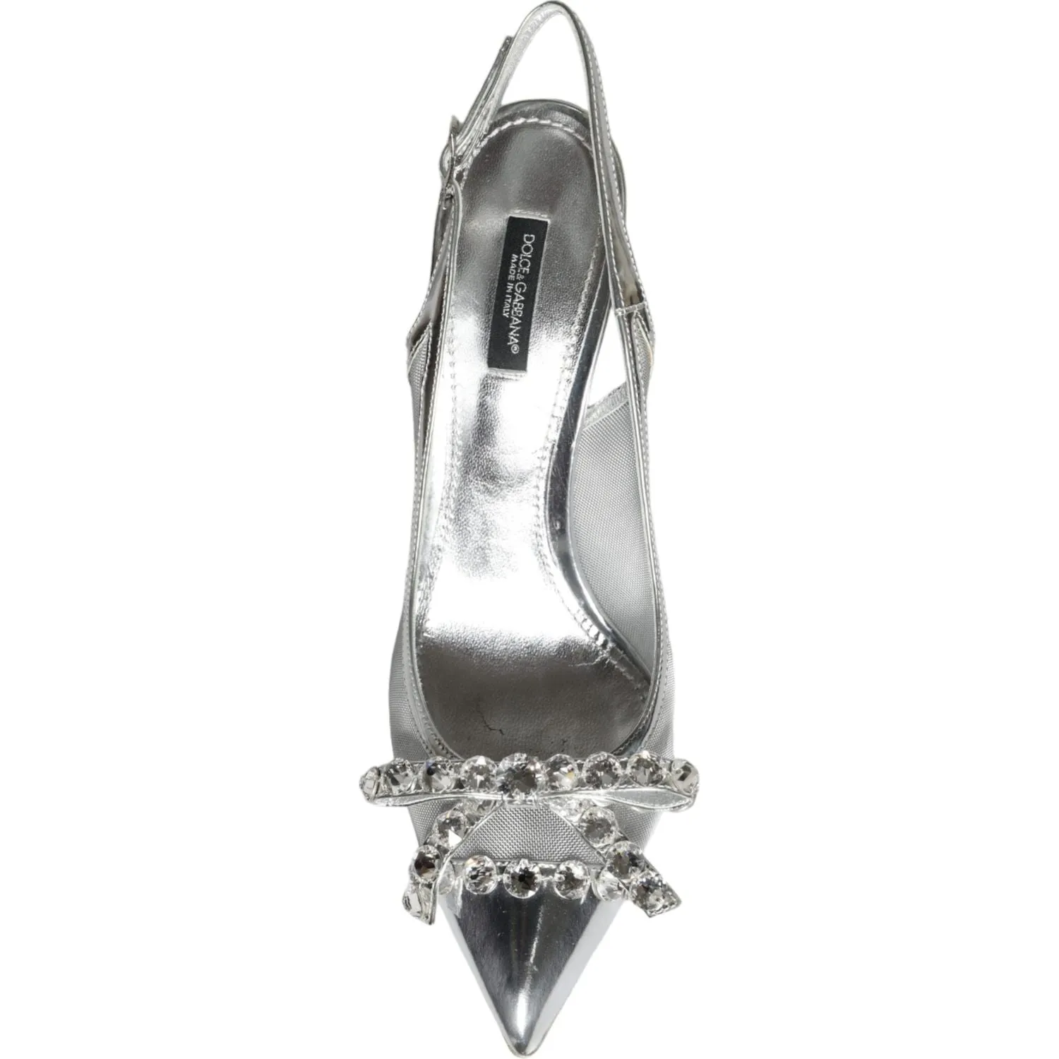 Dolce & Gabbana Silver Mesh Crystal Embellished Slingback Shoes