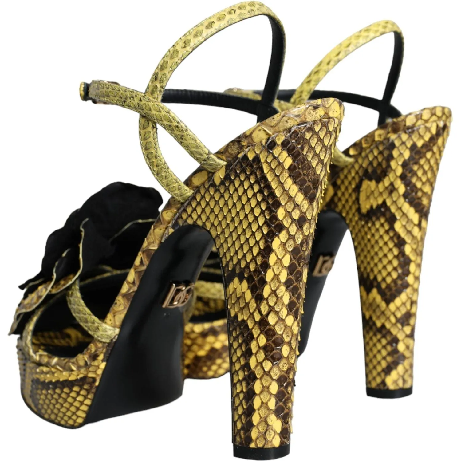 Dolce & Gabbana Yellow Exotic Leather Ankle Strap Heels Sandals Shoes