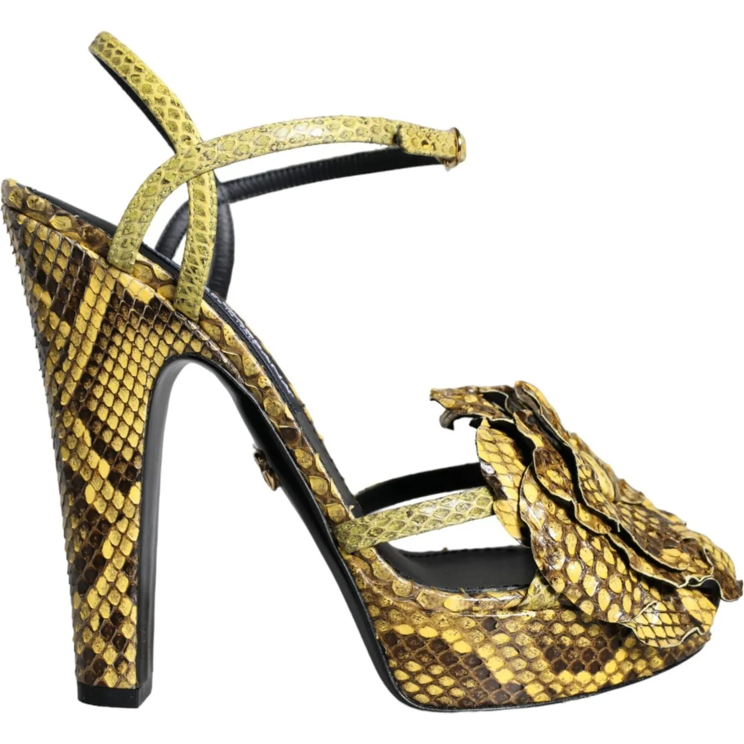 Dolce & Gabbana Yellow Exotic Leather Ankle Strap Heels Sandals Shoes