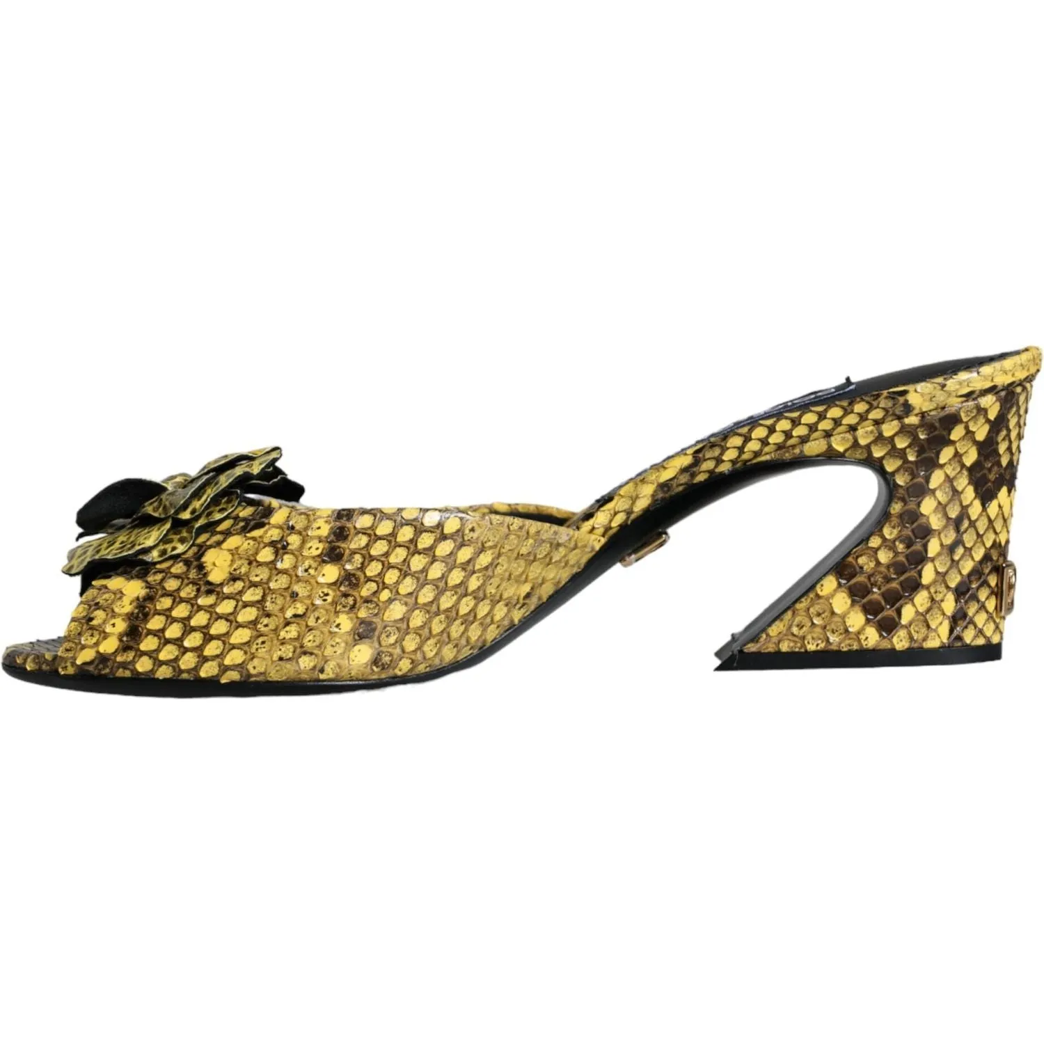 Dolce & Gabbana Yellow Leather Block Heels Slides Shoes