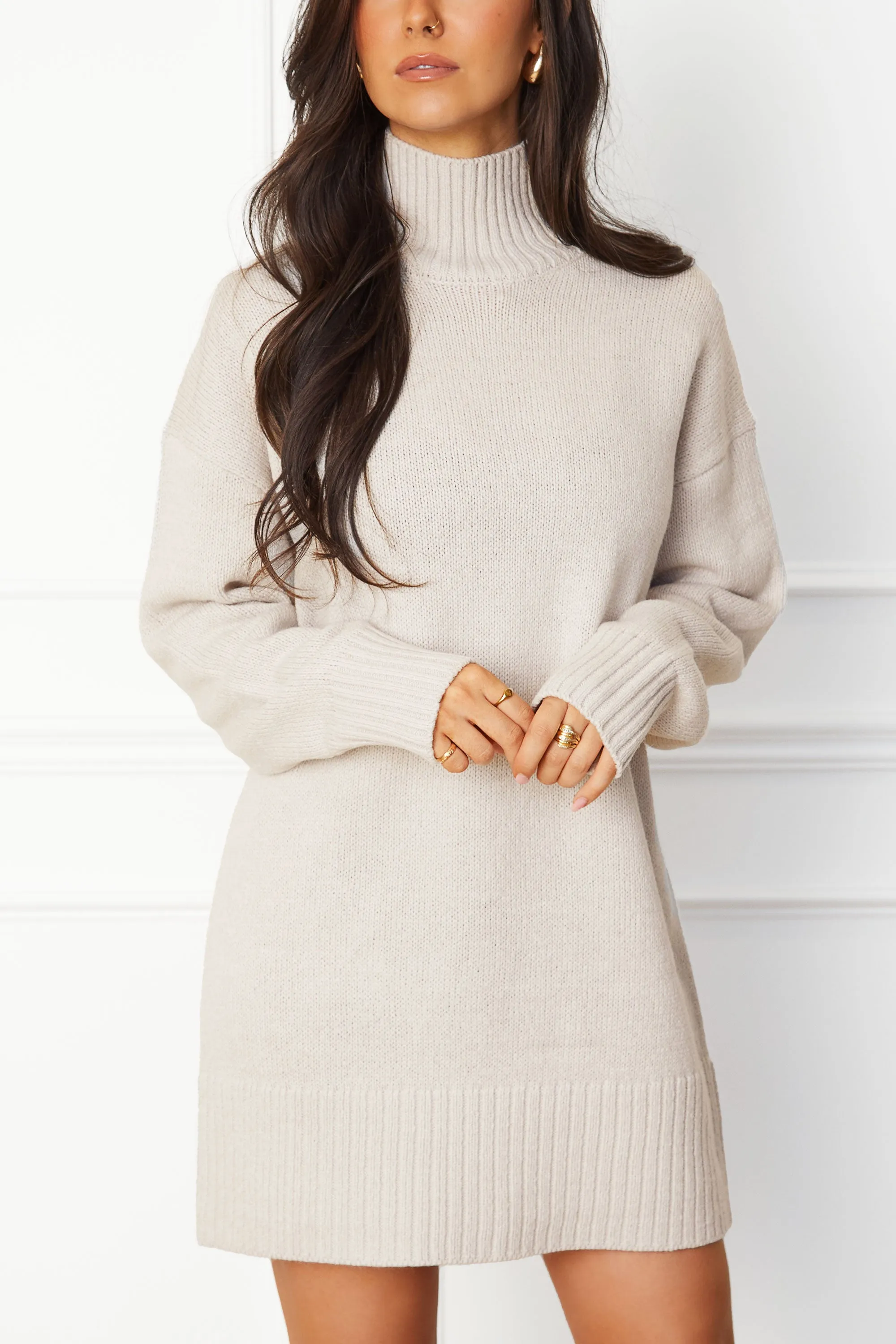 Emera Bone Turtleneck Sweater Dress