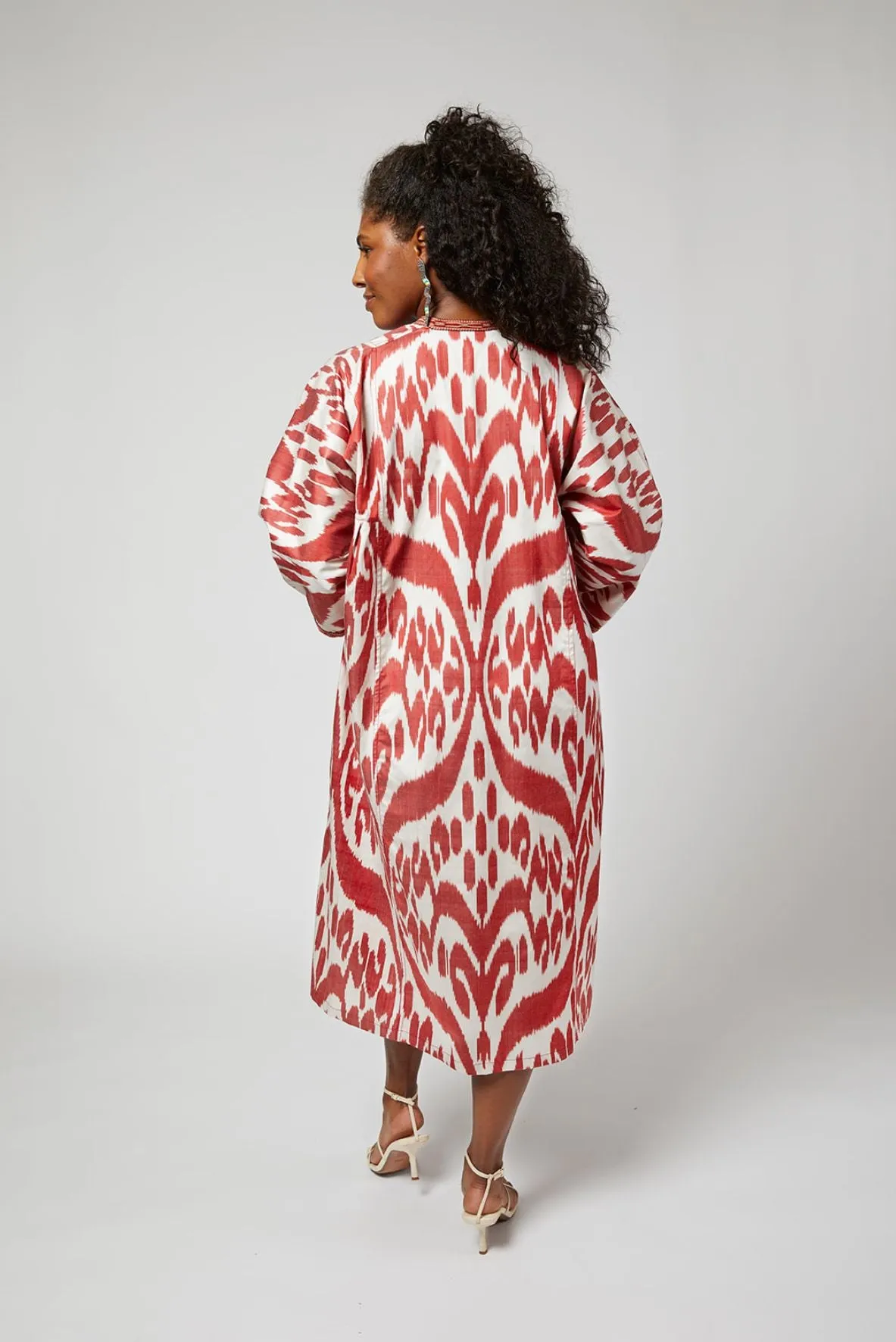 Everette Silk Ikat Kaftan Maxi-Dress - Red, White