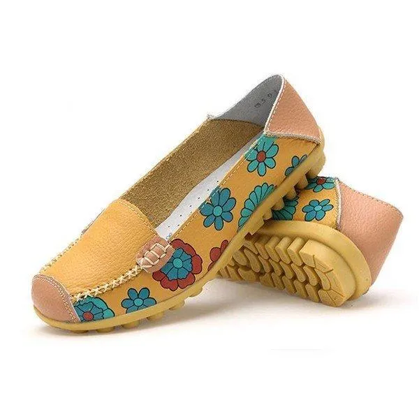 Floral Print Color Matching Soft Comfortable Slip On Flat Shoes