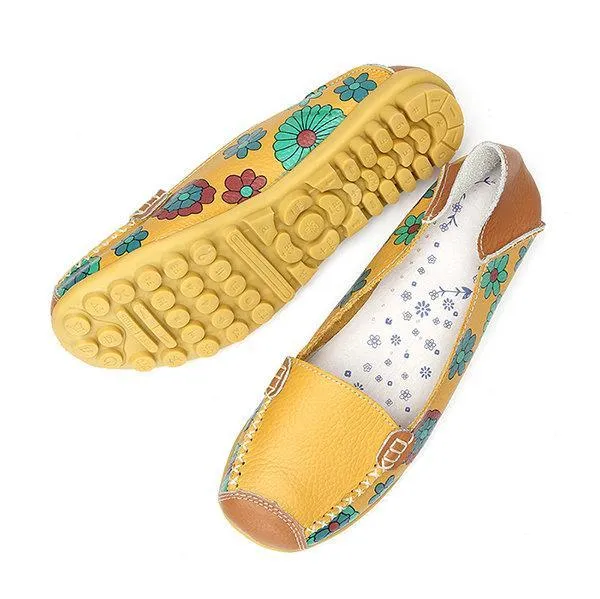 Floral Print Color Matching Soft Comfortable Slip On Flat Shoes