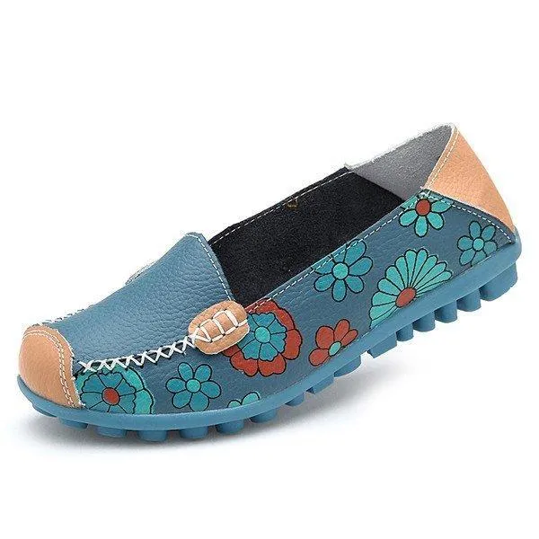 Floral Print Color Matching Soft Comfortable Slip On Flat Shoes