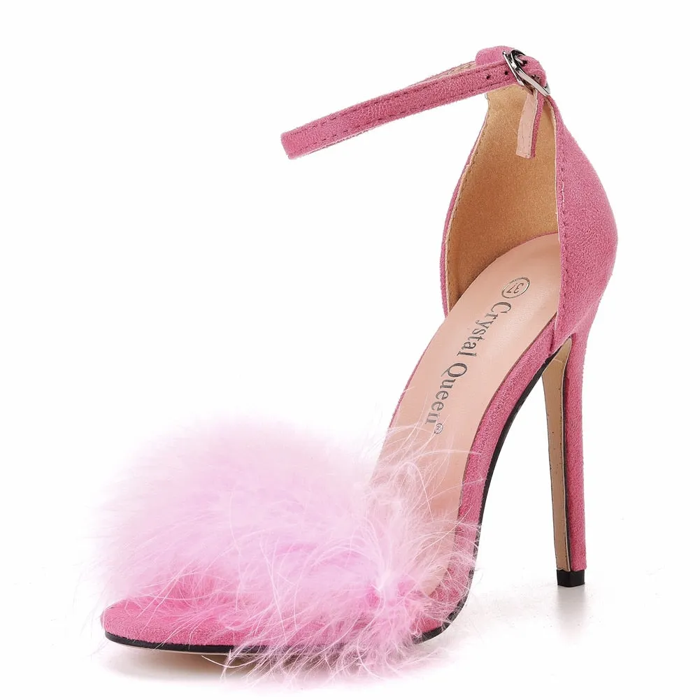 Fluffy Peep Toe Stilettos High Heel Sandals