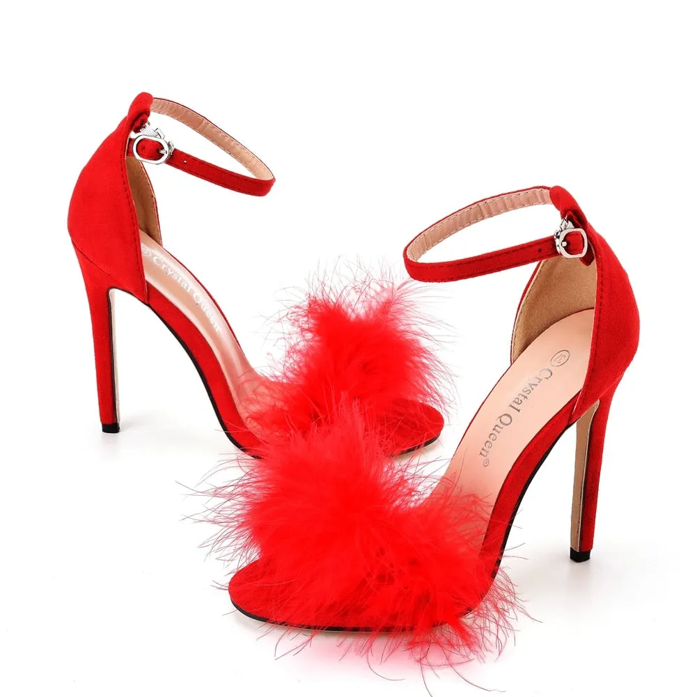 Fluffy Peep Toe Stilettos High Heel Sandals