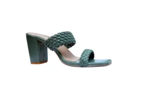 Green Solid Block Heels