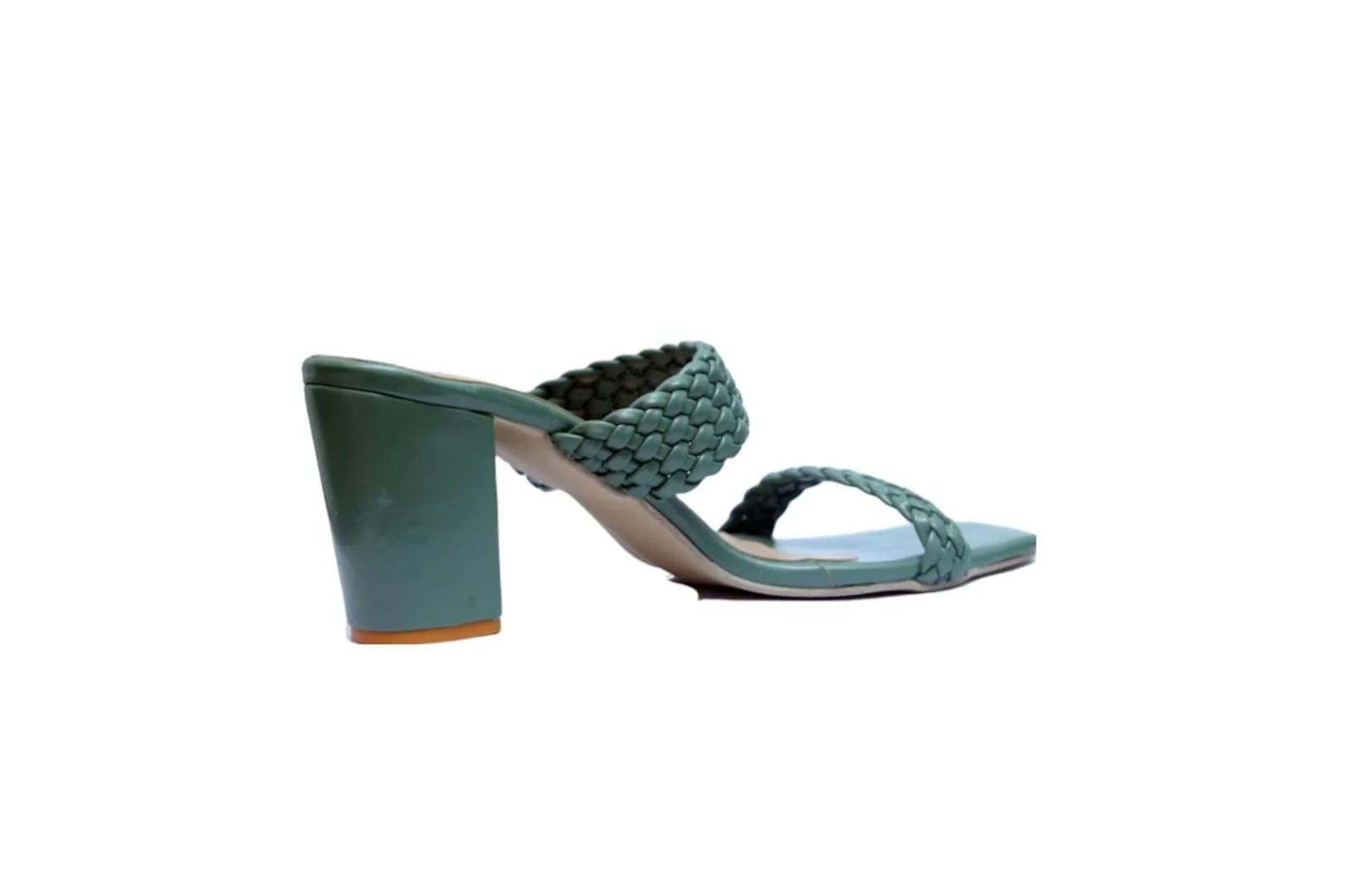 Green Solid Block Heels