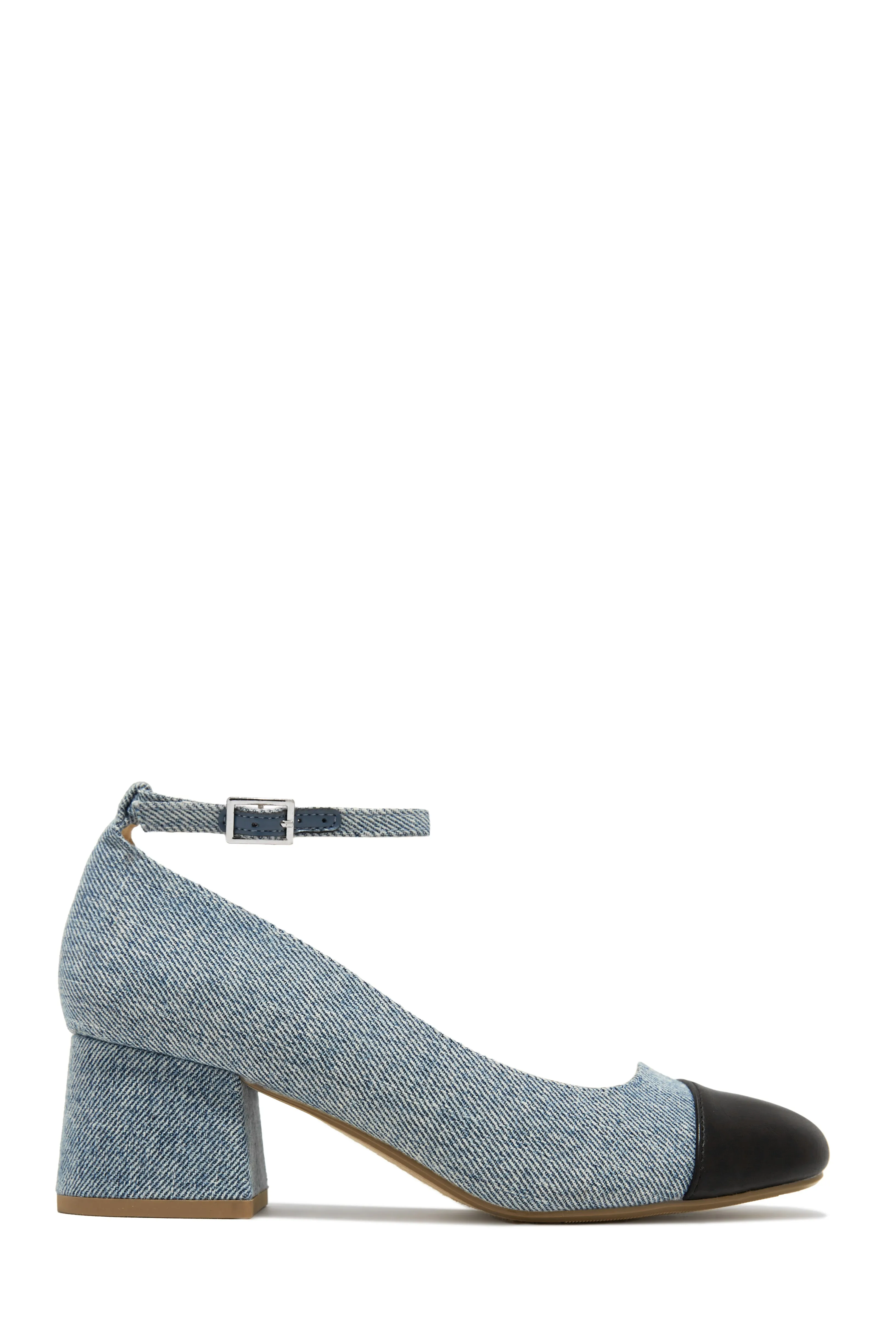 Harlan Ankle Strap Block Mid Heels - Denim