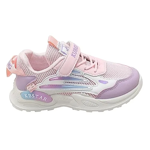 Hopscotch Girls PU and Mesh Text Print Athletic Shoes in Pink Color UK:1 (XFR-4392321)