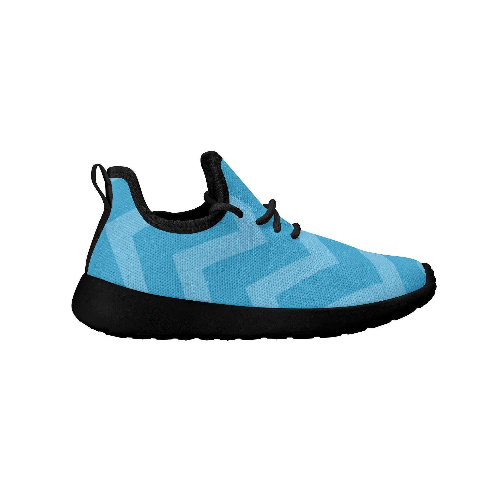 Kids Running Shoes | Mesh Knit Sneakers for kids 7-12 | Anime Slayer of Demon | Blue Zigzag Pattern