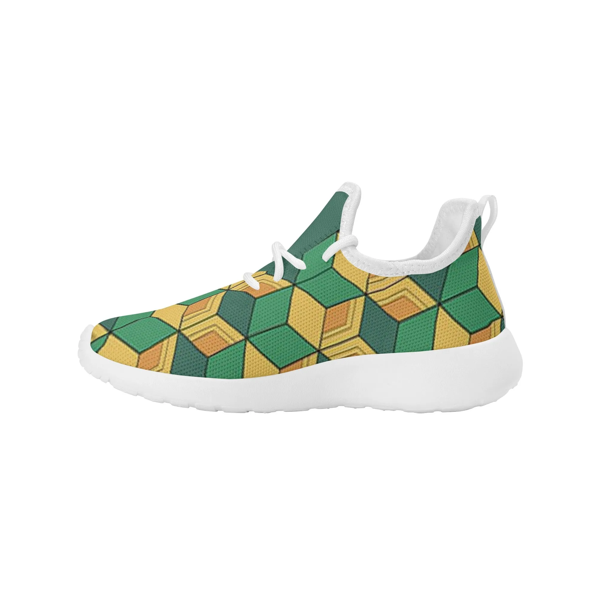 Kids Running Shoes | Mesh Knit Sneakers for kids 7-12 | Anime Slayer of Demon | Green Yellow Pattern