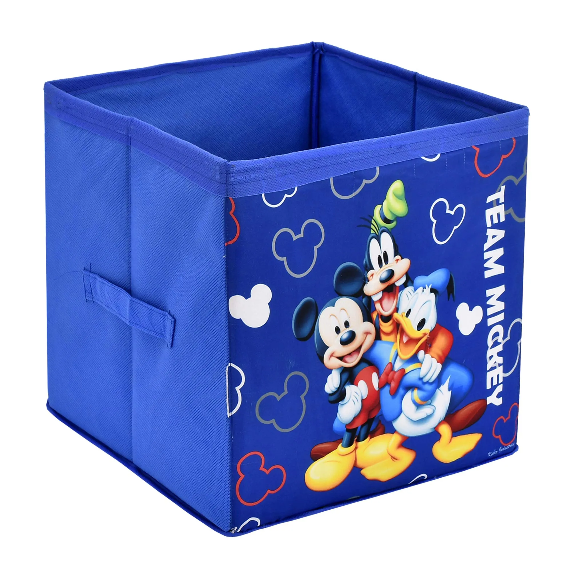 Kuber Industries Disney Print Non Woven Fabric Foldable Toy, Books, Shoes Cube Storage Box with Handle (Brown & Royal Blue & Pink, Large, 3 Pieces) KUBMART02369