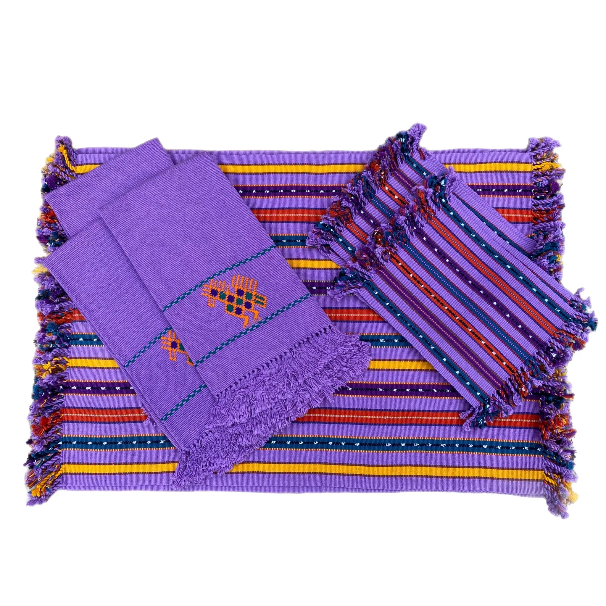 La Laguna Guatemalan Textile Placemats-Purple, Orange, Yellow, Jade Green